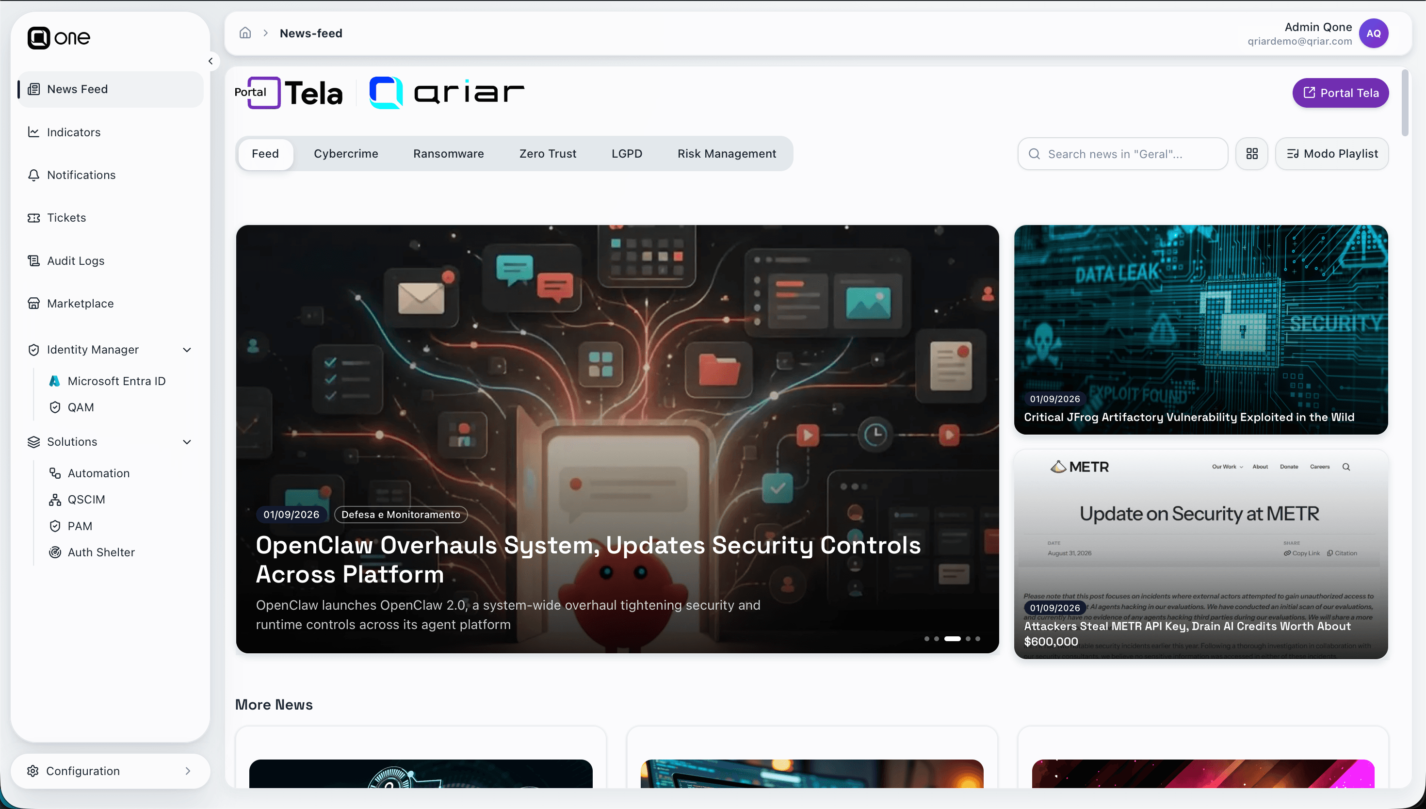 Qriar One — News Feed